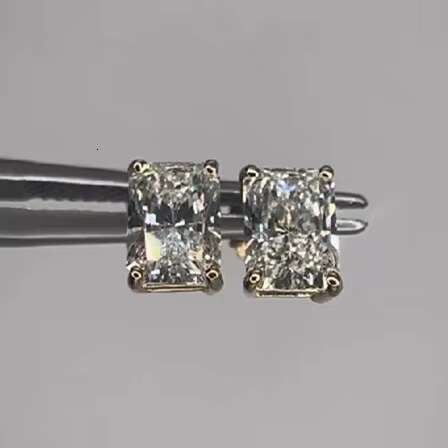 Gorgeous Hip Hop Moissanite Earrings Elegant Design 2ct Radiant Cut 925 Silver 14k Gold Plated Stud Earrings