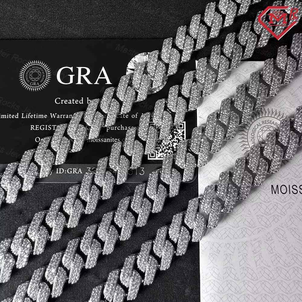 Stock 15mm 18mm Classic Cuban Link Chain Hiphop 925 Silver Iced Out Moissanite Cuban Chain