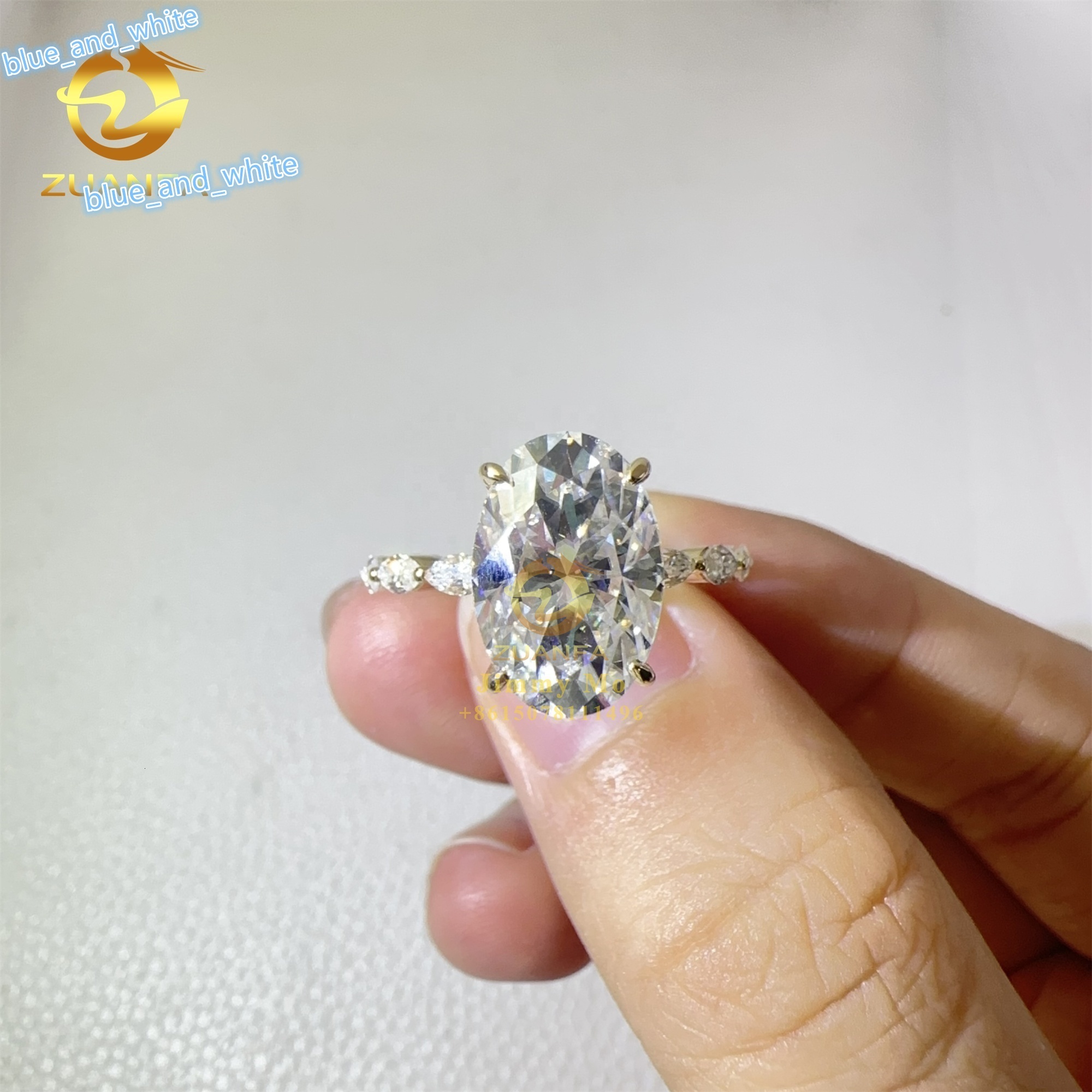 Vintage GRA 14k Yellow Gold 2ct Iced Crushed Oval Moissanite Diamond Engagement Wedding Band Women Ring Anniversary Gift