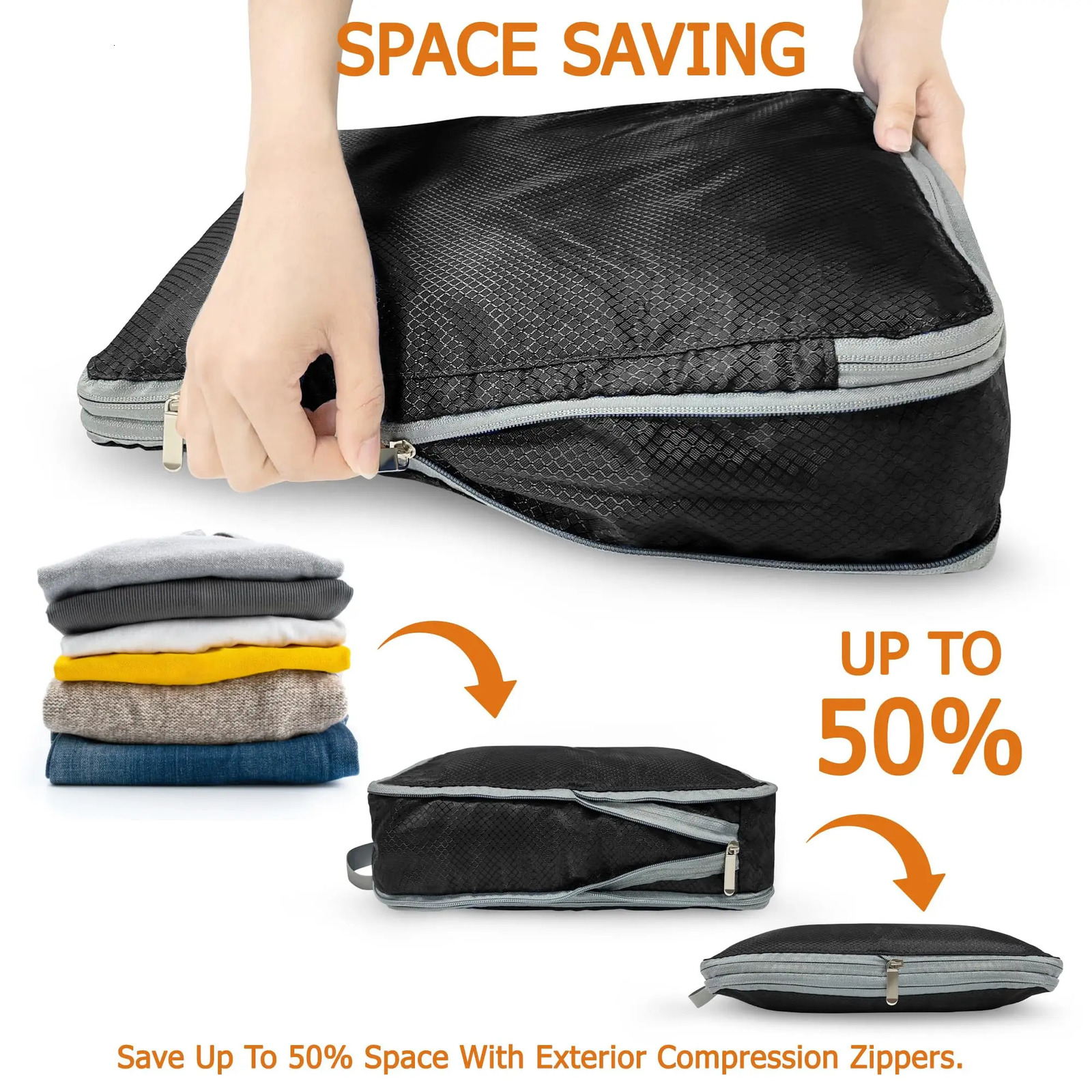 4pcs Large Capacity Travel Compression Packing Cubes Bag Portable Waterproof Suitcase Clothes Organizers For Travel Home Storage 250605