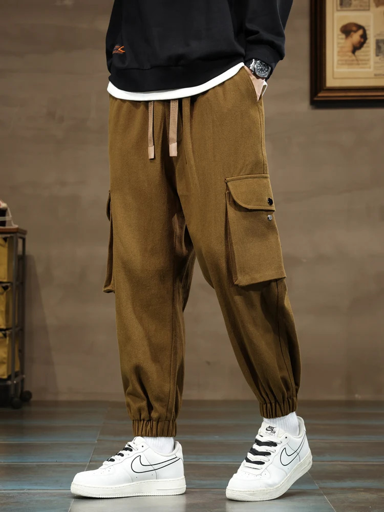 Large mens jogging cargo pants 8XL 7XL 6XL street clothing washing cotton casual bag pants solid color loose mens Trousers 250428