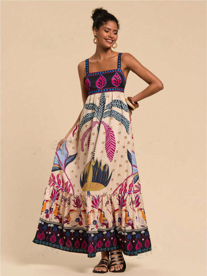 European and American women's tropical printed vacation style Bohemian dress 2025 new casual fashion trend clothing