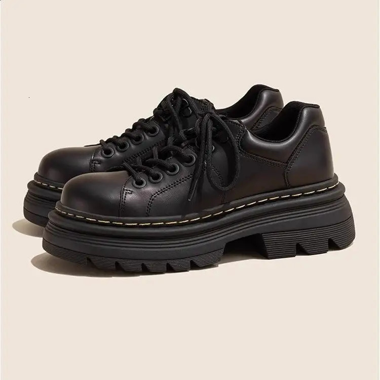 Womens Derby Shoes Autumn British Style Female Footwear Loafers With Fur Round Toe Clogs Platform Casual Sneaker Leather Fall Pr 250421