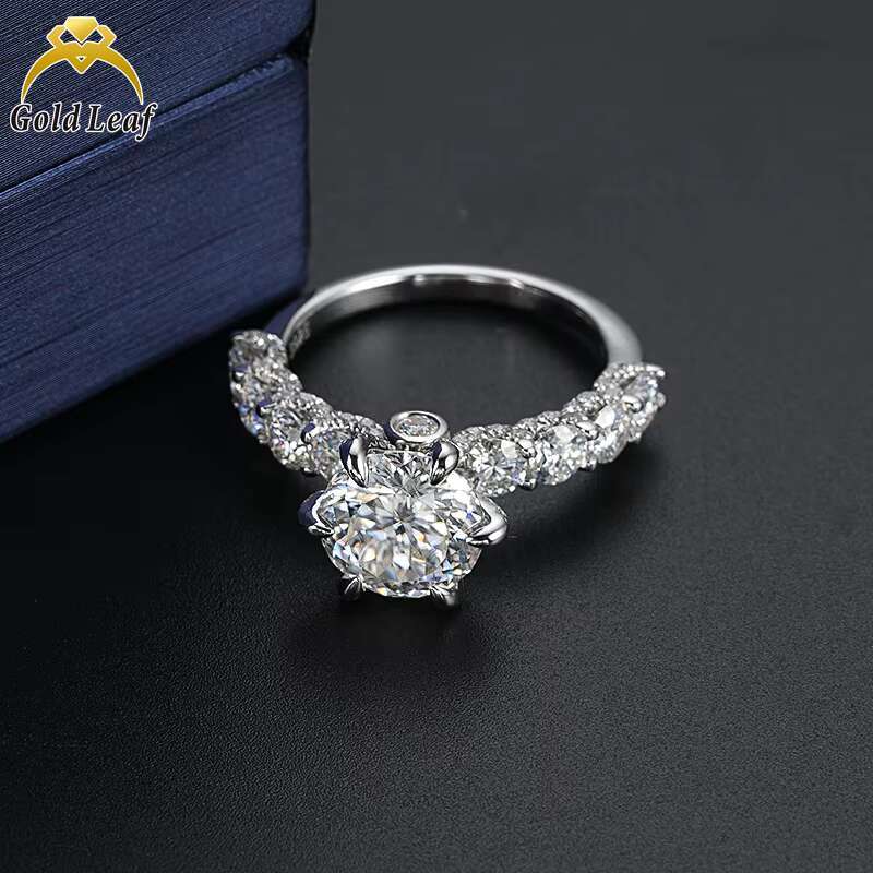 Goldleaf Best Selling 925 Sterling Silver Moissanite Diamond Engagement or Wedding Ring Gold Plated With VVS Clarity for Gift