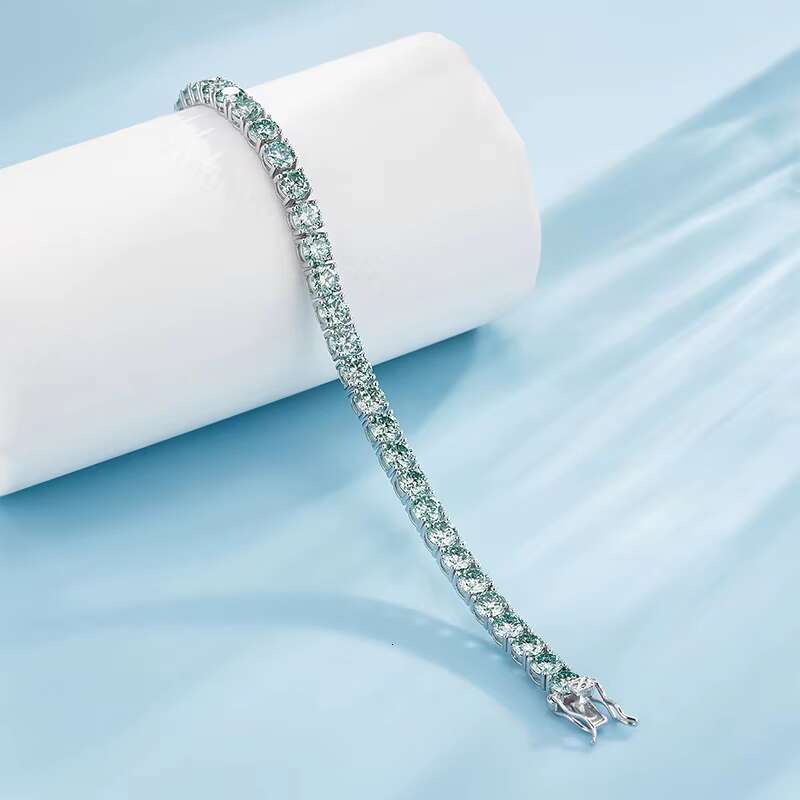 L-Blue Moissanite Diamond VVS 5mm Round S925 18K Gold Moissanite Tennis Bracelet for Gift Party