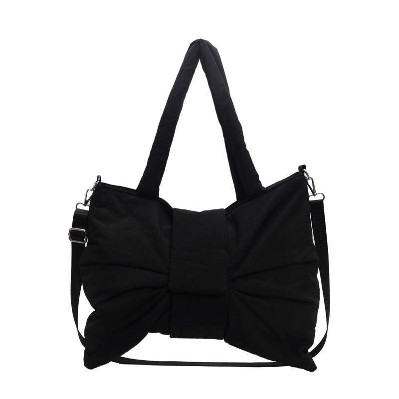 Korean version butterfly bow large capacity tote bag for women 2025, popular online, same style handbag shoulder niche crossbody canvas bag, 2025 new 