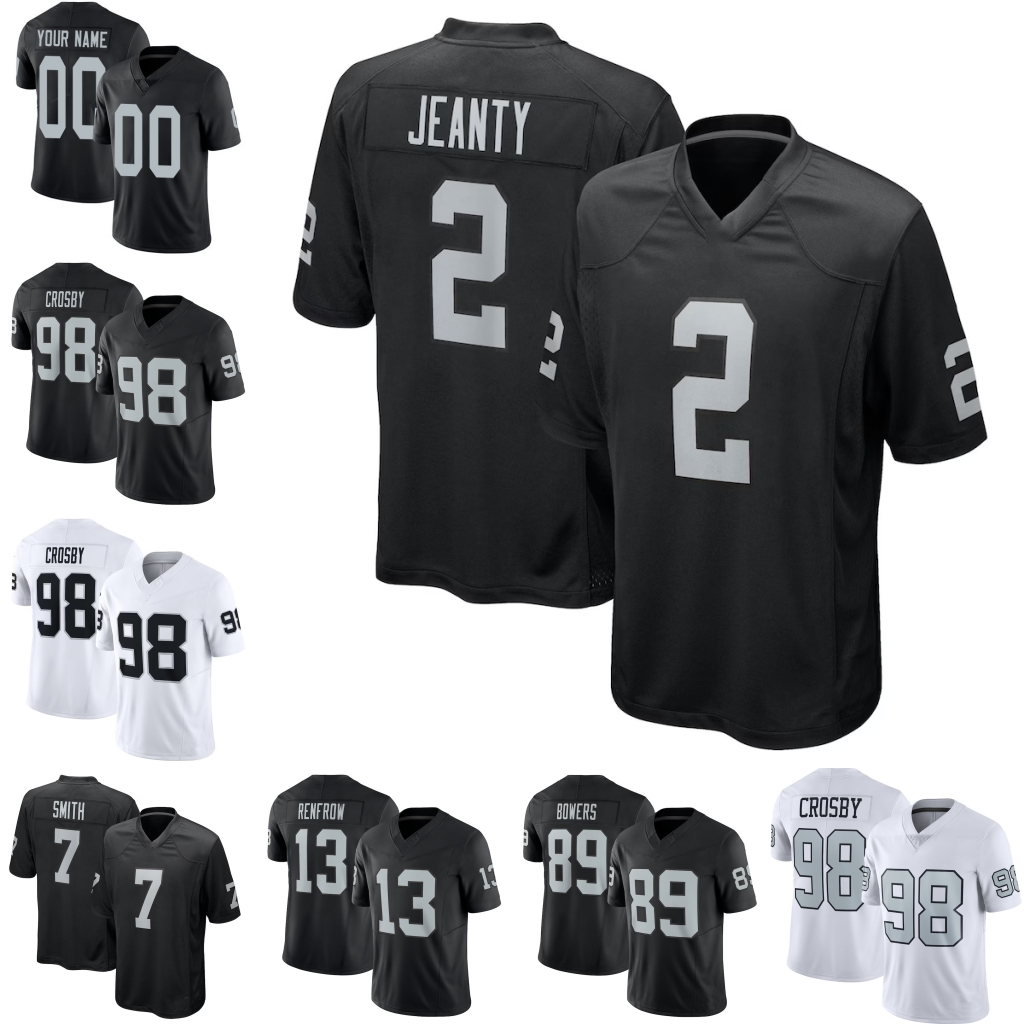 Maxx Crosby Football Jersey 2 Ashton Jeanty Geno Smith Brock Bowers Jakobi Meyers Tre Tucker Kolton Miller Jeremy Chinn Bo Jackson Charles Woodson Tim Brown