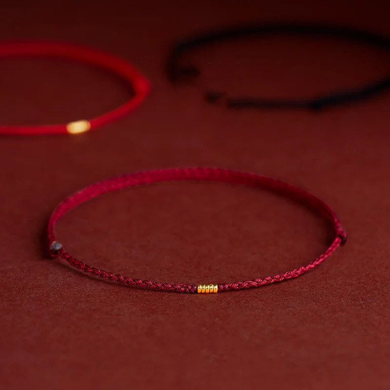 Fashionable handmade gold bead red rope lucky bracelet with adjustable length round charm bracelet mens lover gift 250424