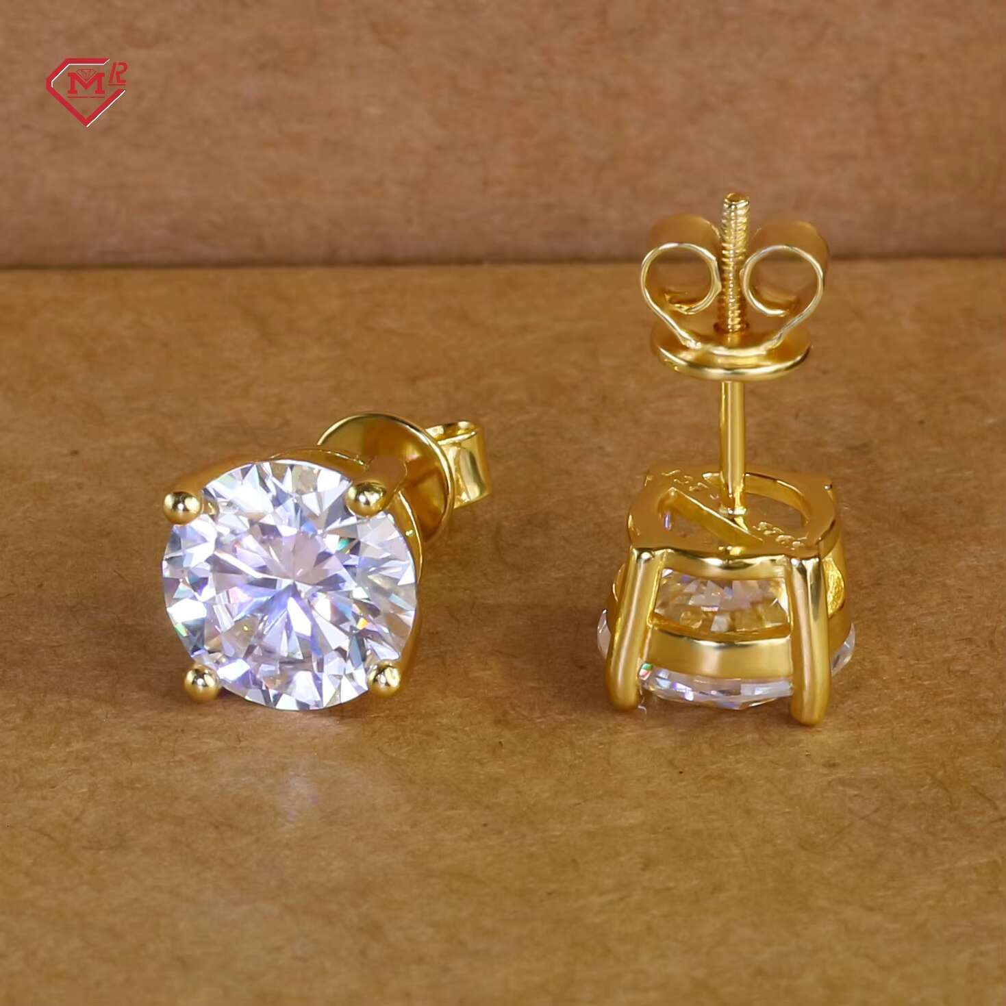 18K Gold Plated Mossanite Earrings Luxury Hip Hop Sterling Silver 4 Prong Moissanite Earrings