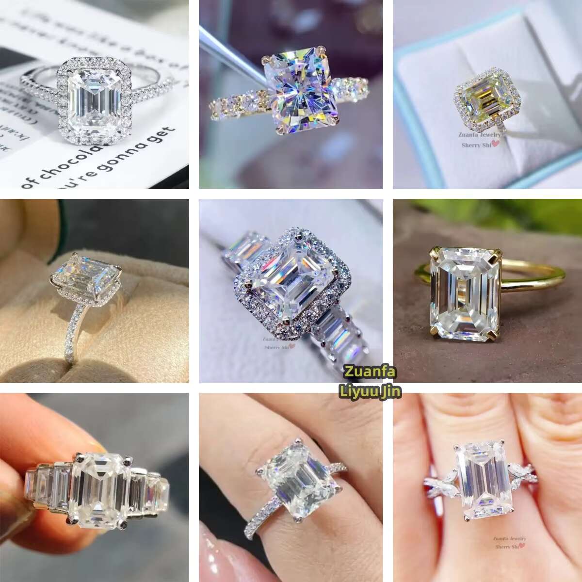 Zuanfa Jewelry Custom Emerald Cut Moissanite Diamond Engagement Rings Women Luxury 925 Sterling Silver Trendy Rings for Wedding