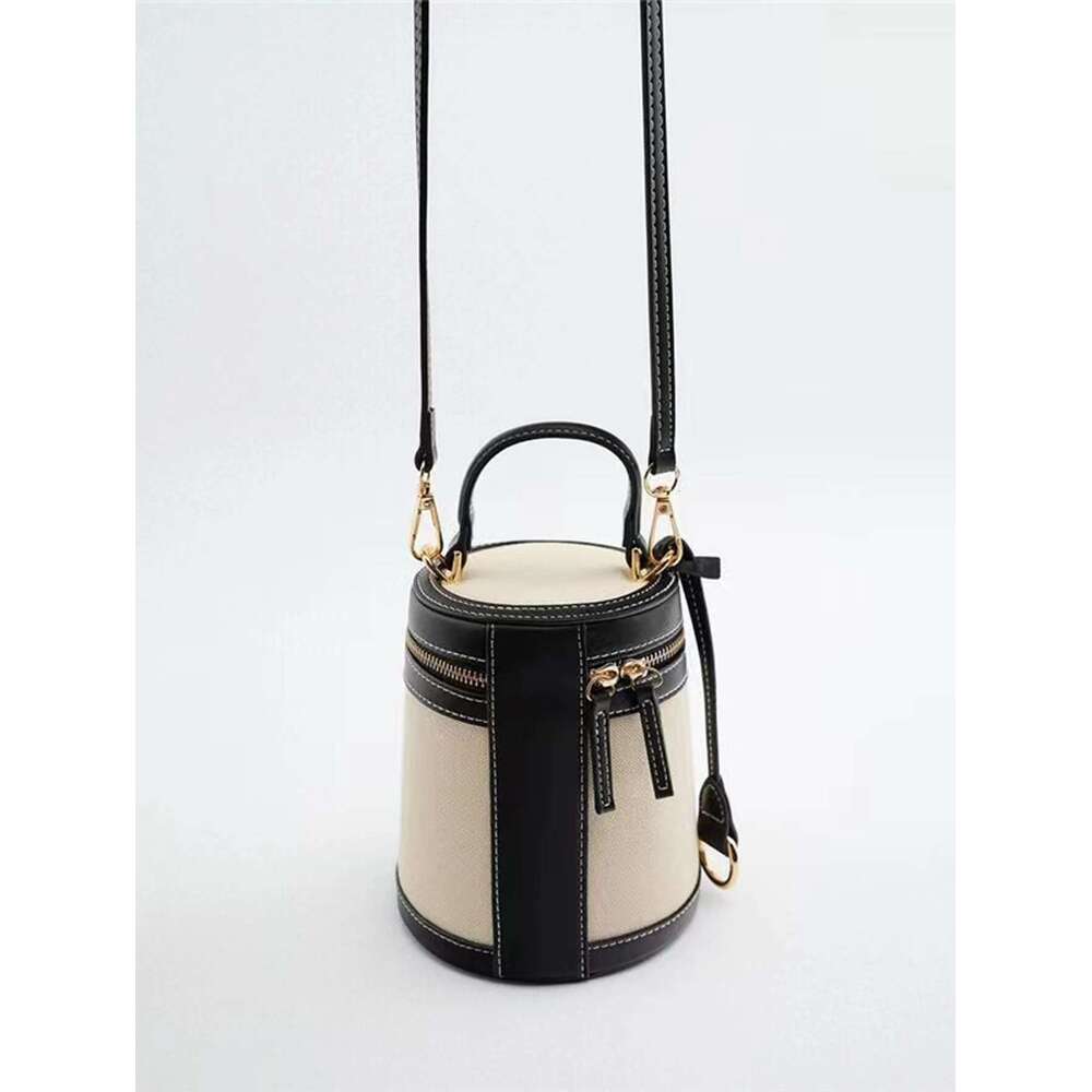 2024 Fashion Women's Spring And Summer New Cylinder Color Box Shape Single Shoulder Oblique Canvas Bucket Bag