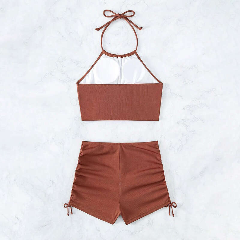 European American solid color camisole women's sports beach flat angle bikini hot spring swimsuit new style chic and elegant clothing