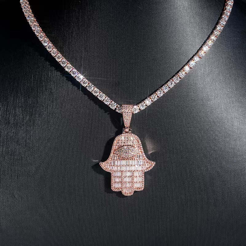 Designer jewelry Hip Hop Jewelry Iced Out Custom Necklace Rapper Hand of Fatima Moissanite Necklace 925 Silver VVS Mossanite Men's Pendant