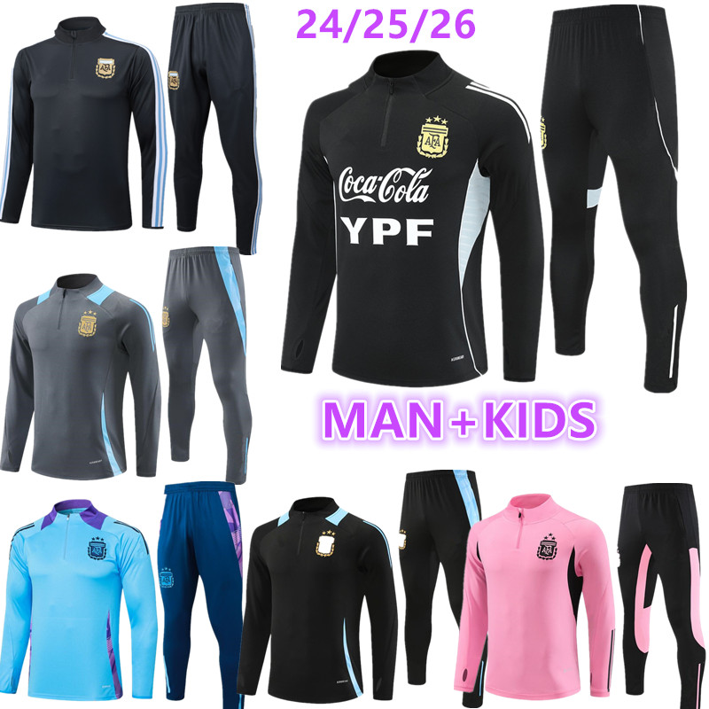 24 25 26 Argentina adult tracksuit outdoor Training jacket kit track Suits Kids Running Half zipper long sleeve Sets 2024 2025 2026 Argentinas child tracksuits