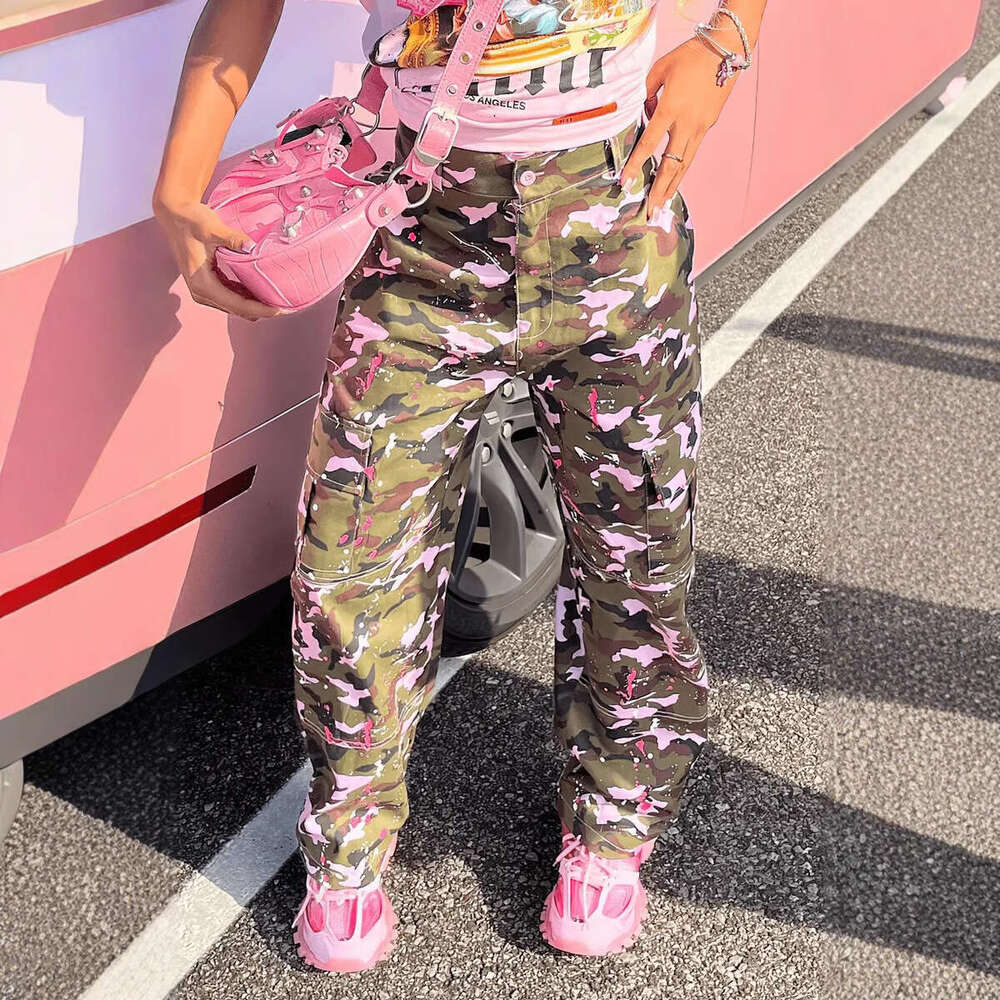 S6931 European and American women's fashion high waisted camouflage pocket multi-color pants 2025 new style temperament chic elegant clothing