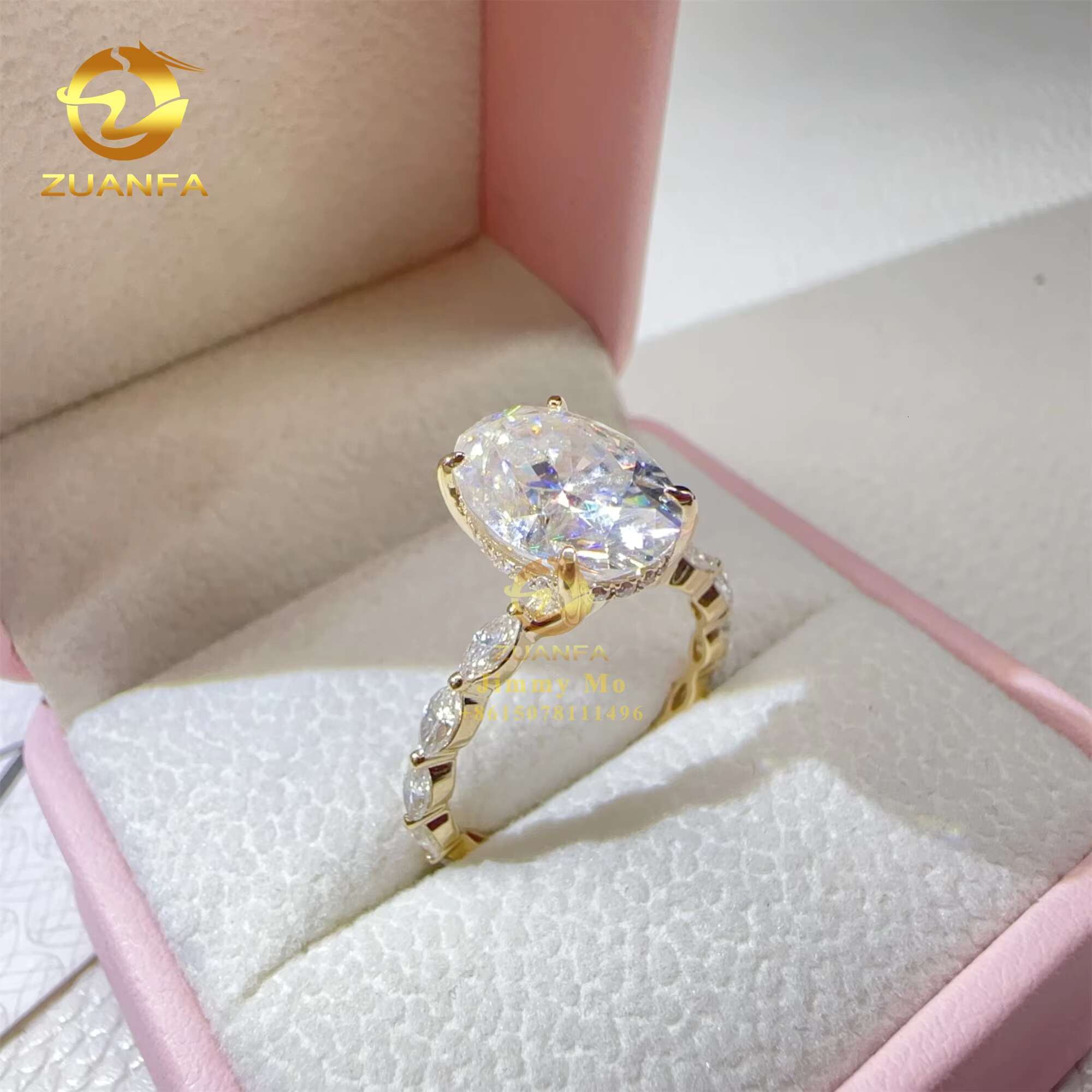 Vintage GRA 14k Yellow Gold 2ct Iced Crushed Oval Moissanite Diamond Engagement Wedding Band Women Ring Anniversary Gift