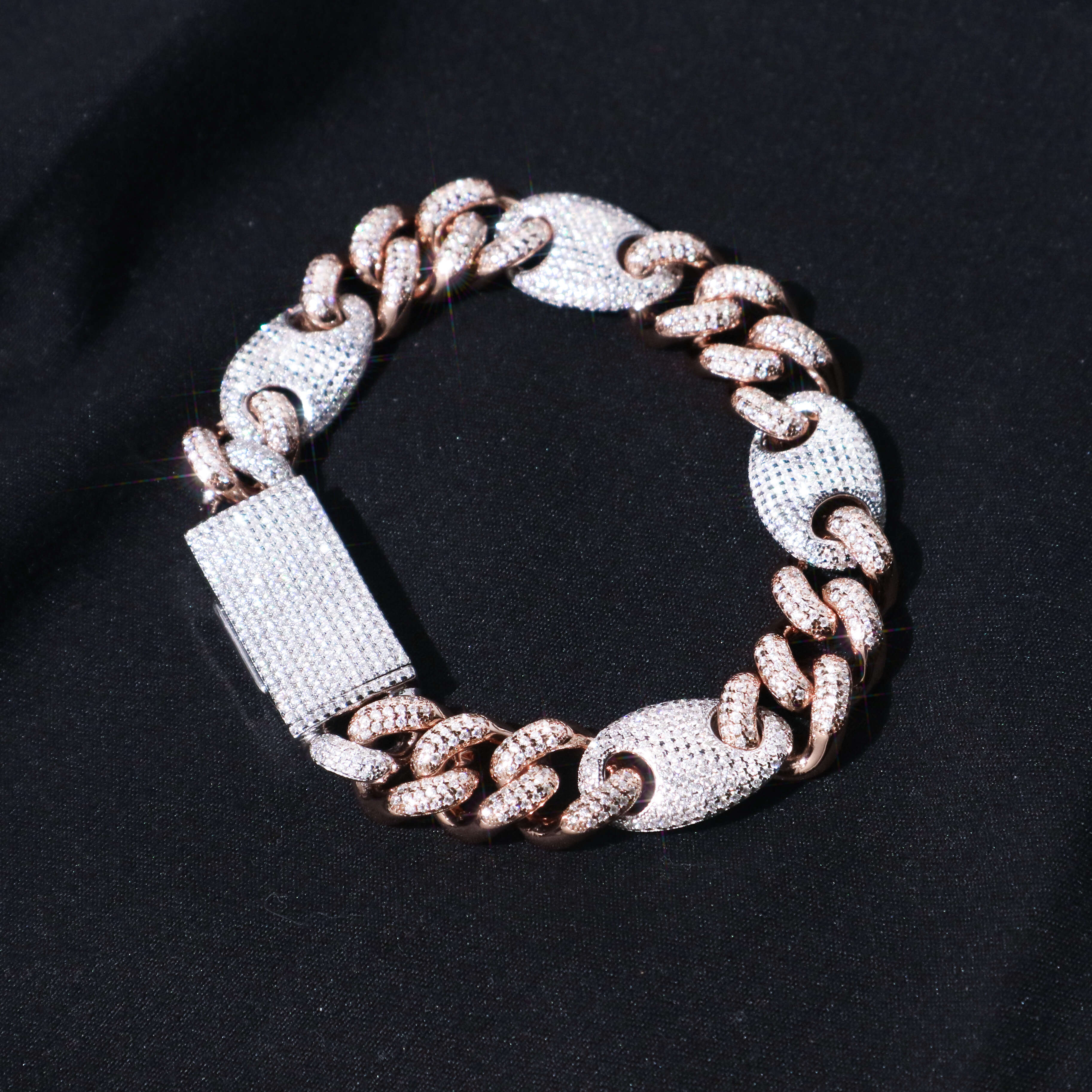 Hip Hop Jewelry Moissanite Cuban Bracelet Men S925 Sterling Silver Rose Gold Moissanite Bracelet