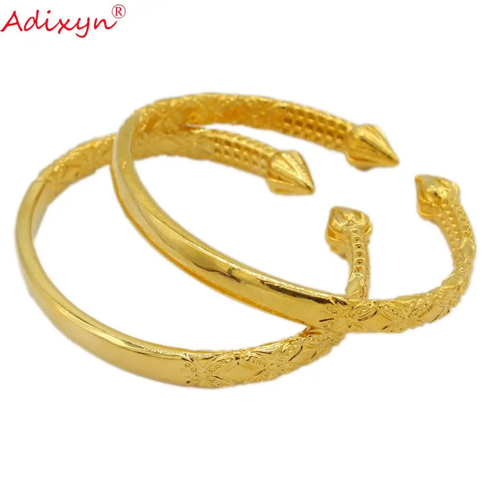 Adixyn 2PCS Female/Male Open Gold Bracelet Gold Bracelet Jewelry Ethiopia/Africa/Arab Gift N071015 250425
