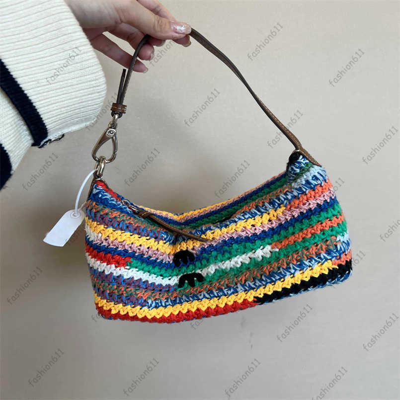 Evening Bags Rainbow Woven Crossbody Tote Branded High quality Design Bags School Handbag Shoulder Beach Womens Purse Travel women fashion brand Handbags