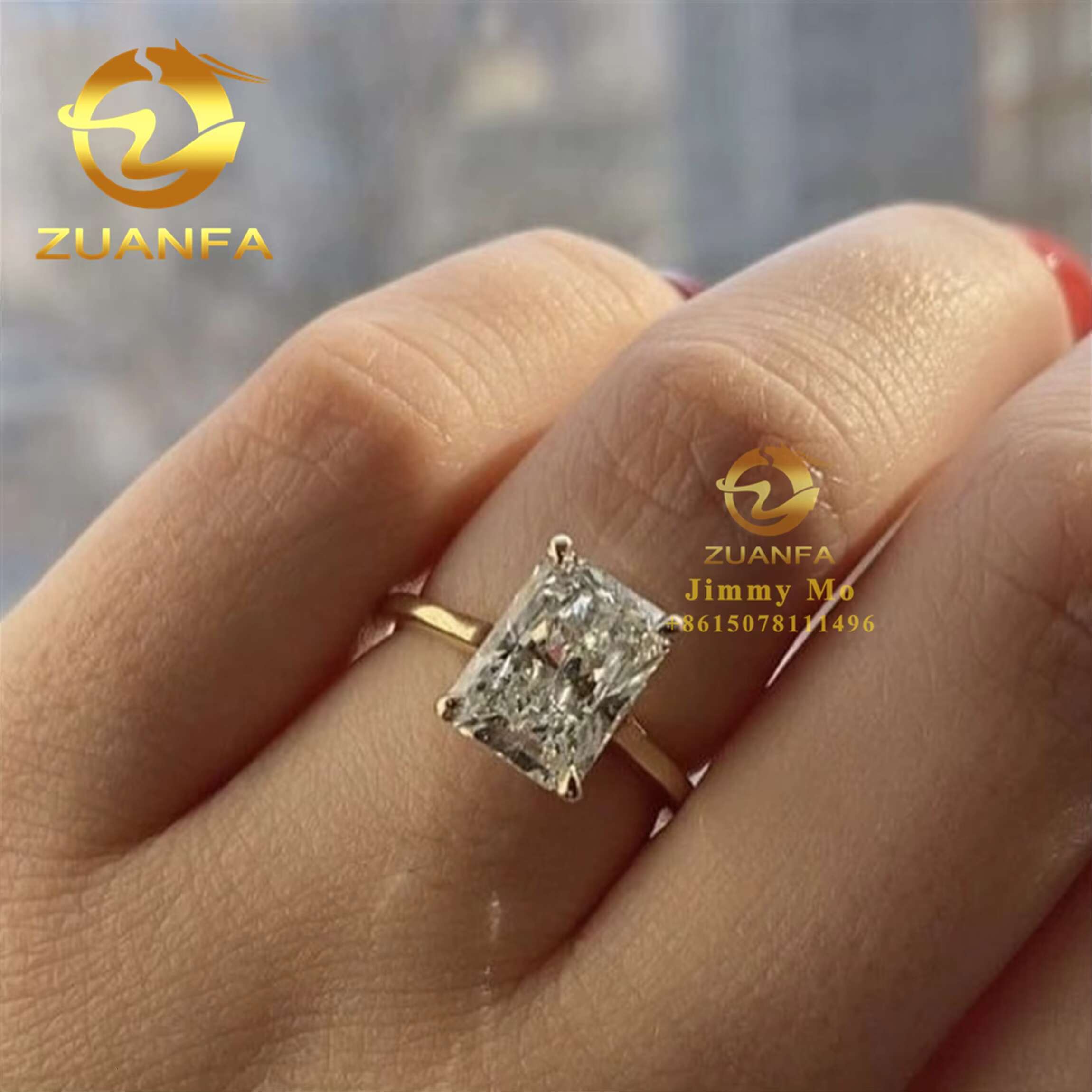 Hidden Halo Custom Bridal Jewelry 10k 14k 18k Yellow Gold 3CT Crushed Radiant VVS1 Moissanite Diamond Engagement Ring Women Gift