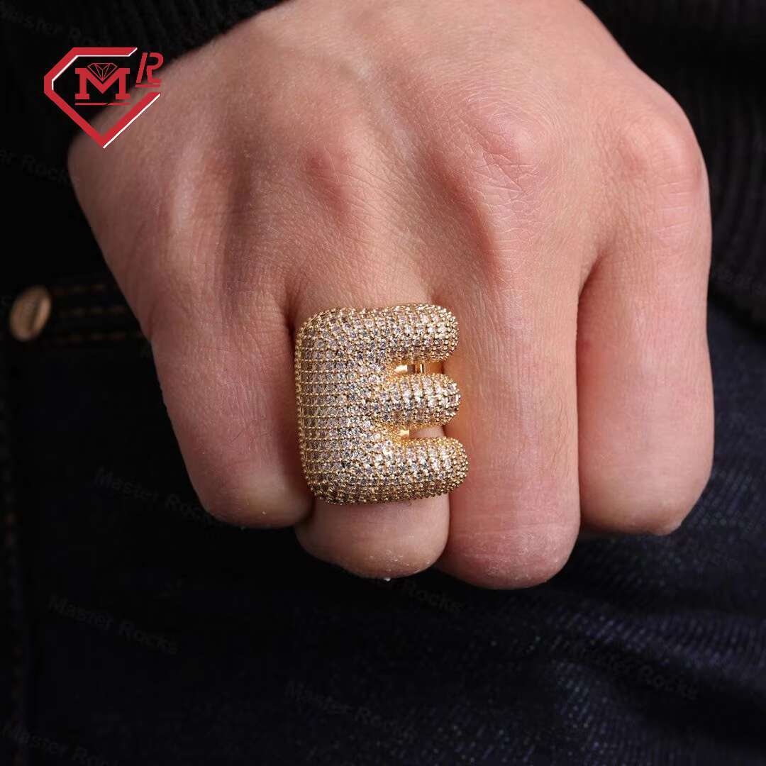 Luxury A-Z Moissanite Initial Ring 925 Sterling Silver Custom Vvs Diamond Moissanite Hip Hop Ring Letter