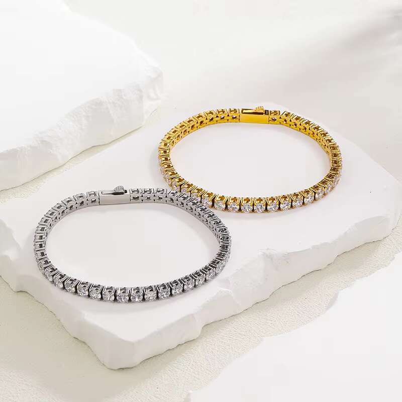 Trendy Waterproof 7-9 Inches 3mm 4mm 5mm Moissanite Classic Stainless Steel Tennis Bracelet for Women Gold Plated Jewelry