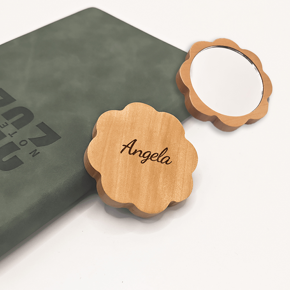 DIY unique text customized wooden sunflower hand mirror, cute flower hand held mirror can be placed in a bag to carry a makeup mirror - personalized b
