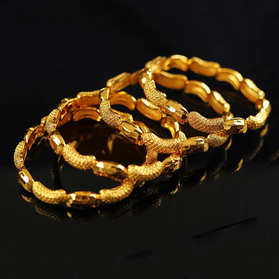 4pcs 24K Bracelets from Ethiopia Dubai Middle East Africa Womens Gold Bracelets Jewelry Middle East Wedding Gifts 250425