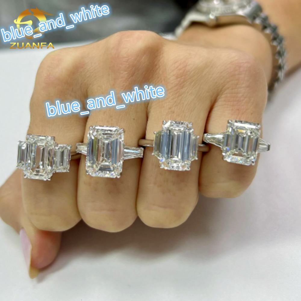 Zuanfa Jewelry Custom Emerald Cut Moissanite Diamond Engagement Rings Women Luxury 925 Sterling Silver Trendy Rings for Wedding