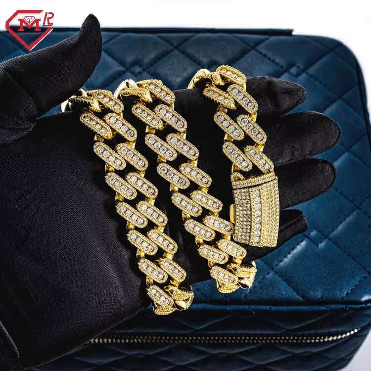 18mm Moissanite Cuban Link Chain Custom Hiphop Gold Plated Pass Diamond Test Miami Vvs Moissanite Chain