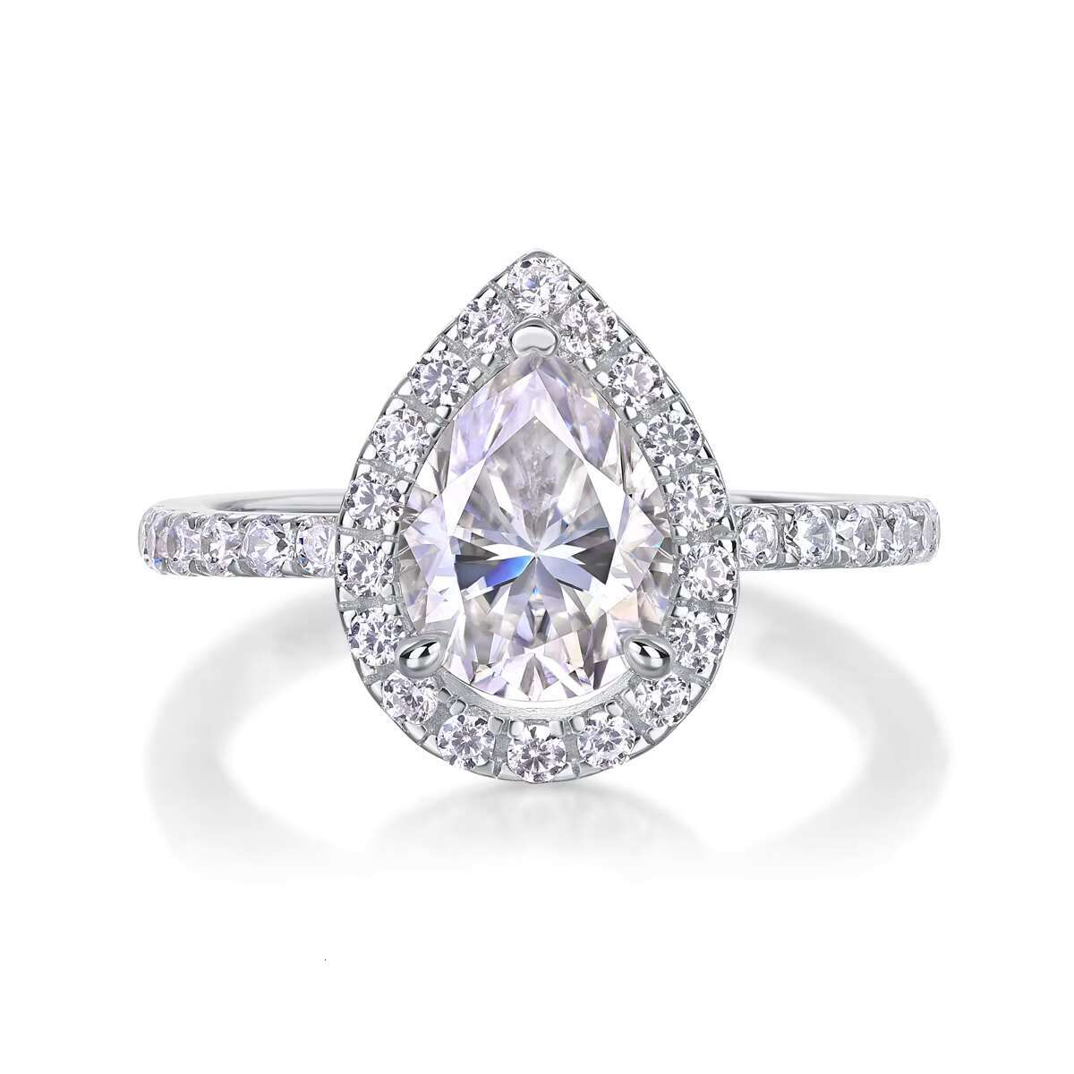 Sevena Fashion White Gold Plated 925 Sterling Silver VVS Tear Drop Moissanite Pear Shape Moissanite Engagement Ring for Women