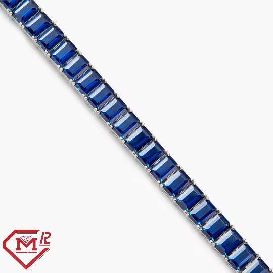Unique Design Hiphop Tennis Chain 925 Silver Bracelet Deep Blue Emerald Cut Vvs Moissanite Tennis Chain