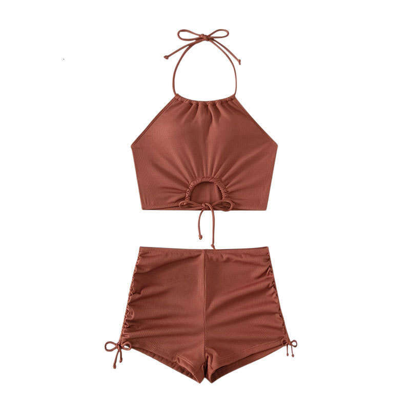 European American solid color camisole women's sports beach flat angle bikini hot spring swimsuit new style chic and elegant clothing