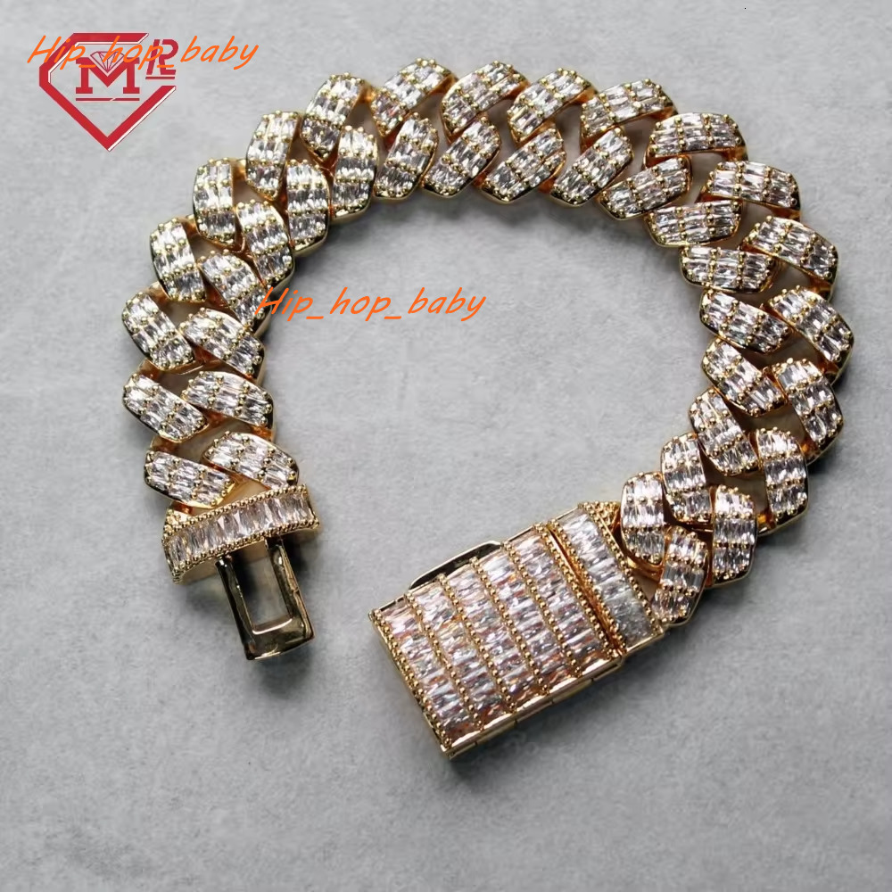 Hip Hop Jewelry Moissanite Bracelet 925 Sterling Silver Baguette VVS Moissanite Diamond Cuban Link Bracelet