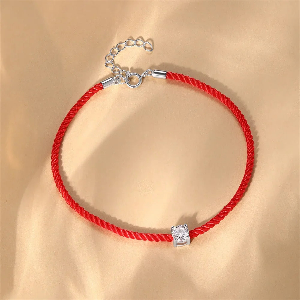 KO 925 sterling silver bracelet womens platinum single Mo silica diamond red rope online good luck bracelet 250424