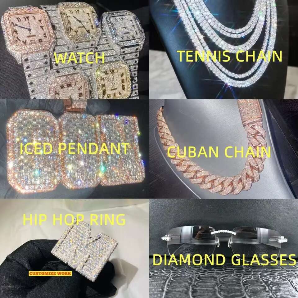 Factory Custom 10mm 12mm 14mm Vvs1 Moissanite Chain 925 Silver Iced Out Hip Hop Moissanite Cuban Link Chain
