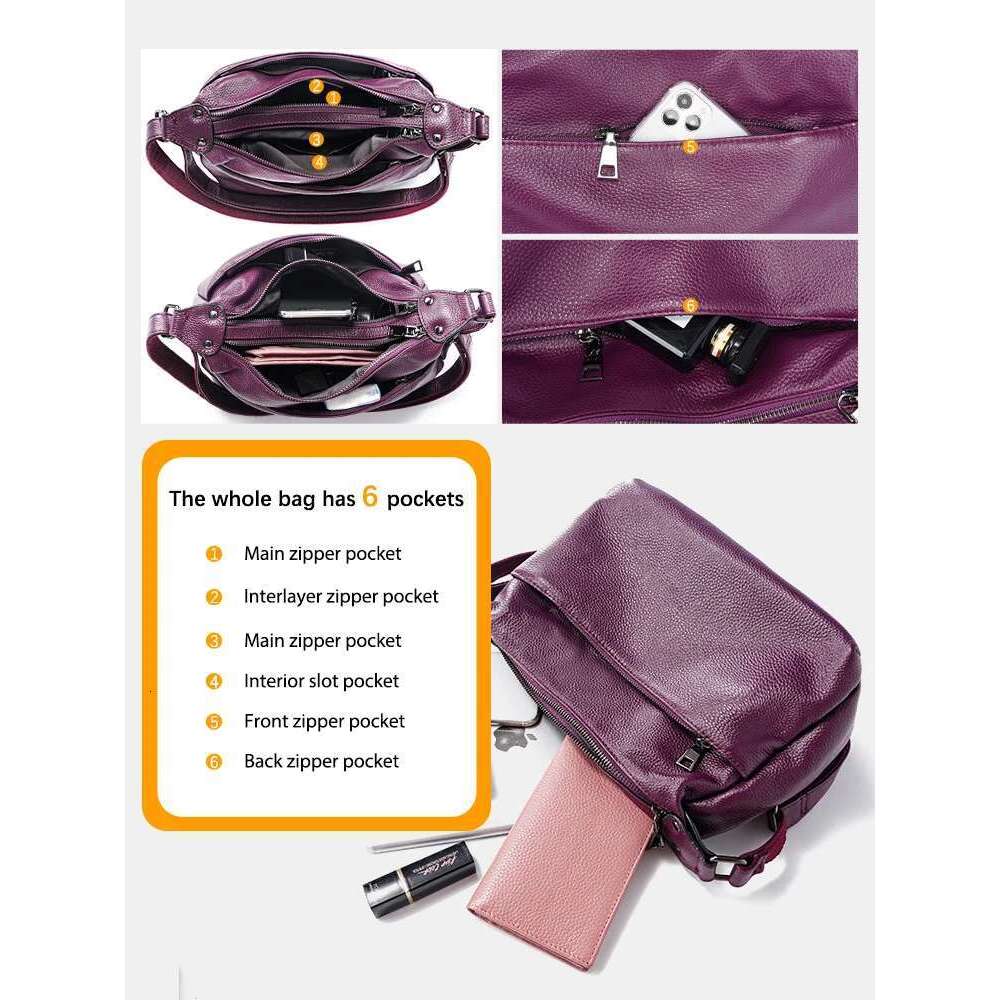 Zency 100% Genuine Leather Fashion Purple Women Shoulder High Quality Elegant Lady Crossbody Bags Black Messenger Bag
