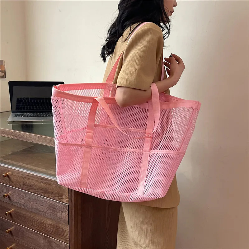 Multipocket Summer Large Beach Bag For Towels Mesh Durable Beach Bag For Toys Waterproof Underwear Pocket Beach Tote Bag 250428