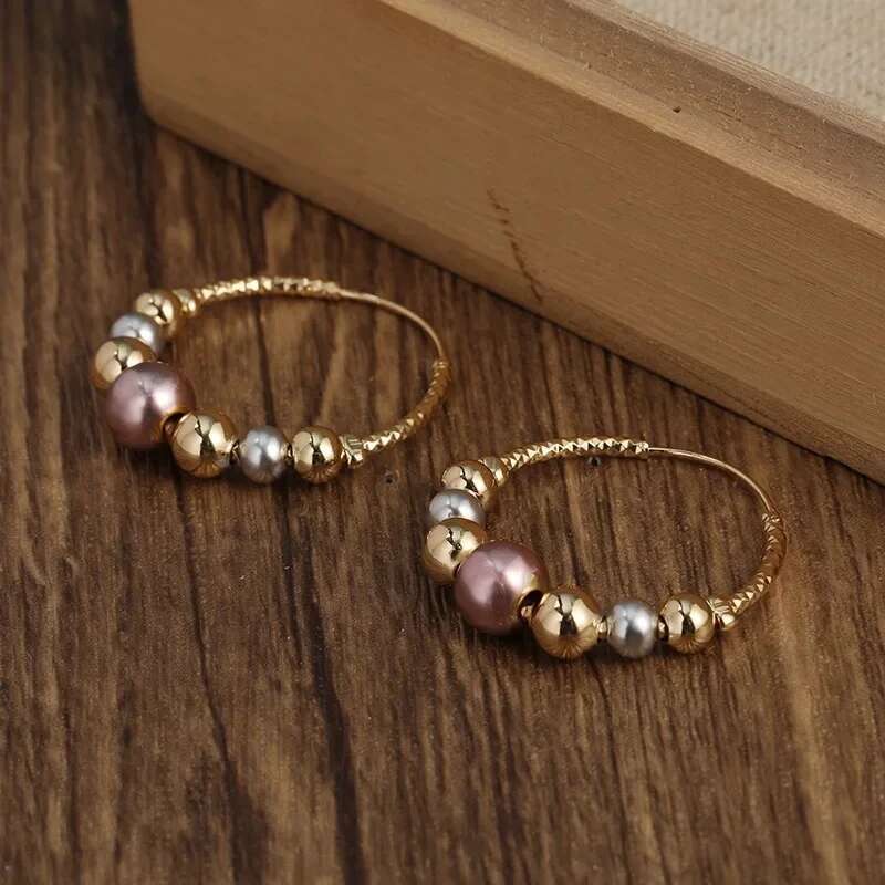 Classical Fashion Charm Gold Color Ball Bead Hoop Earrings For Women Party Jewelry Gifts
