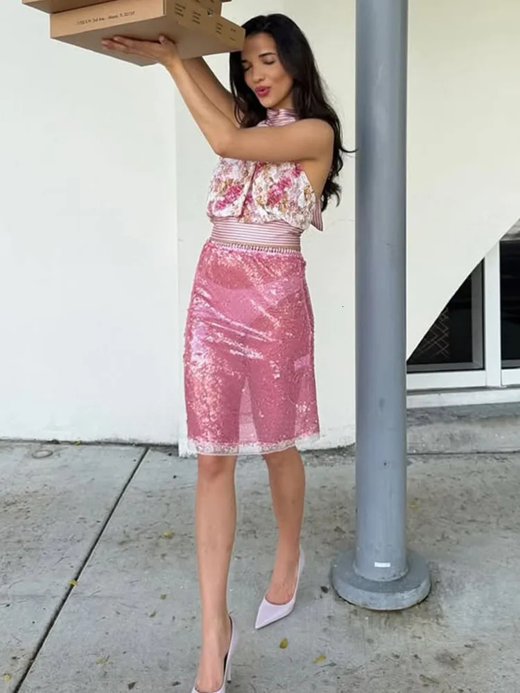 Absobe Womens Sequined Patchwork Contrast Lace Mini Skirt Sexy See Through Straight A-Line Short Skirt Fashion Street Partywear 250429