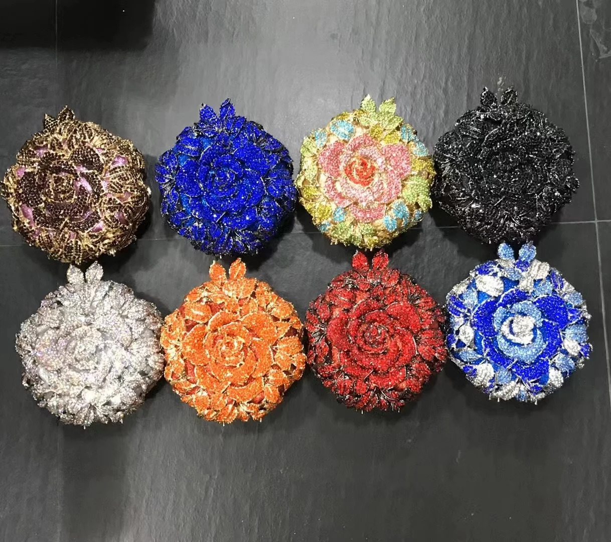Xiyuan Blue Yellow Gold Silver AB Diamond Crystal Party Bag Womens Rose Clutch Handbag Wedding Flower Evening Wallet 250428