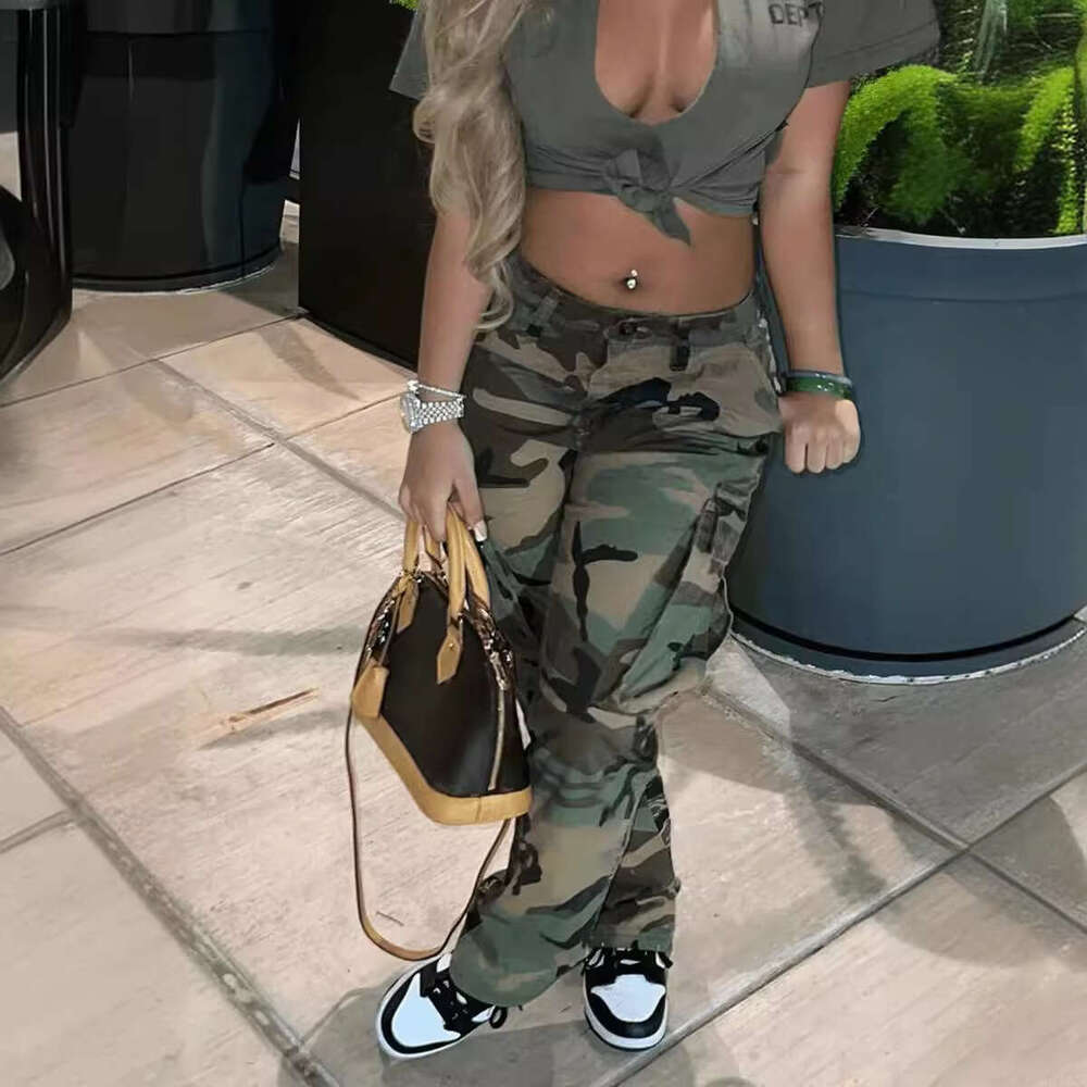 1095 European and American women's ins style high waist straight tube multi-color camouflage work pants 2025 new casual fashion trend clothing