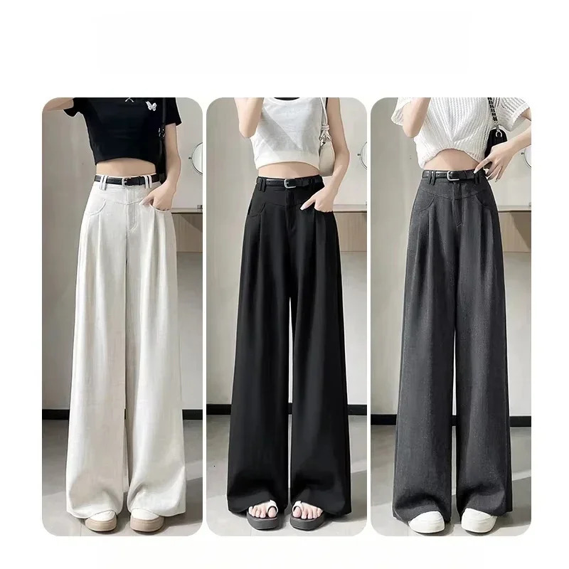 SpringSummer Black Set Hare Pants Womens Fashion Elastic High Waist Casual Trouser Solid Office 250428
