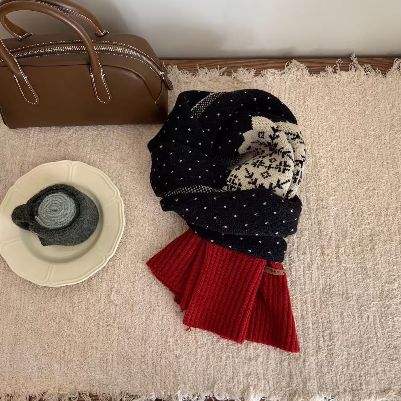 T612 Retro all-match warm knitted wool scarf neck scarf Christmas scarf