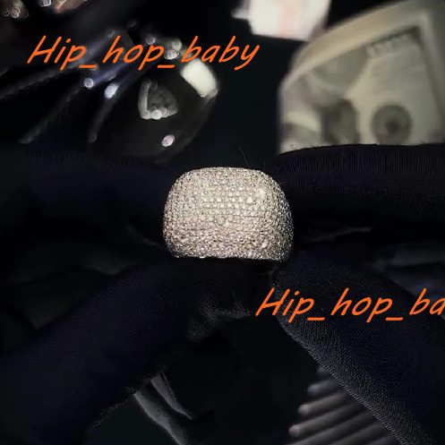 Rapper Moissanite Ring Fully Iced Out Round Ring Hip Hop 925 Sterling Silver Vvs Moissanite Ring