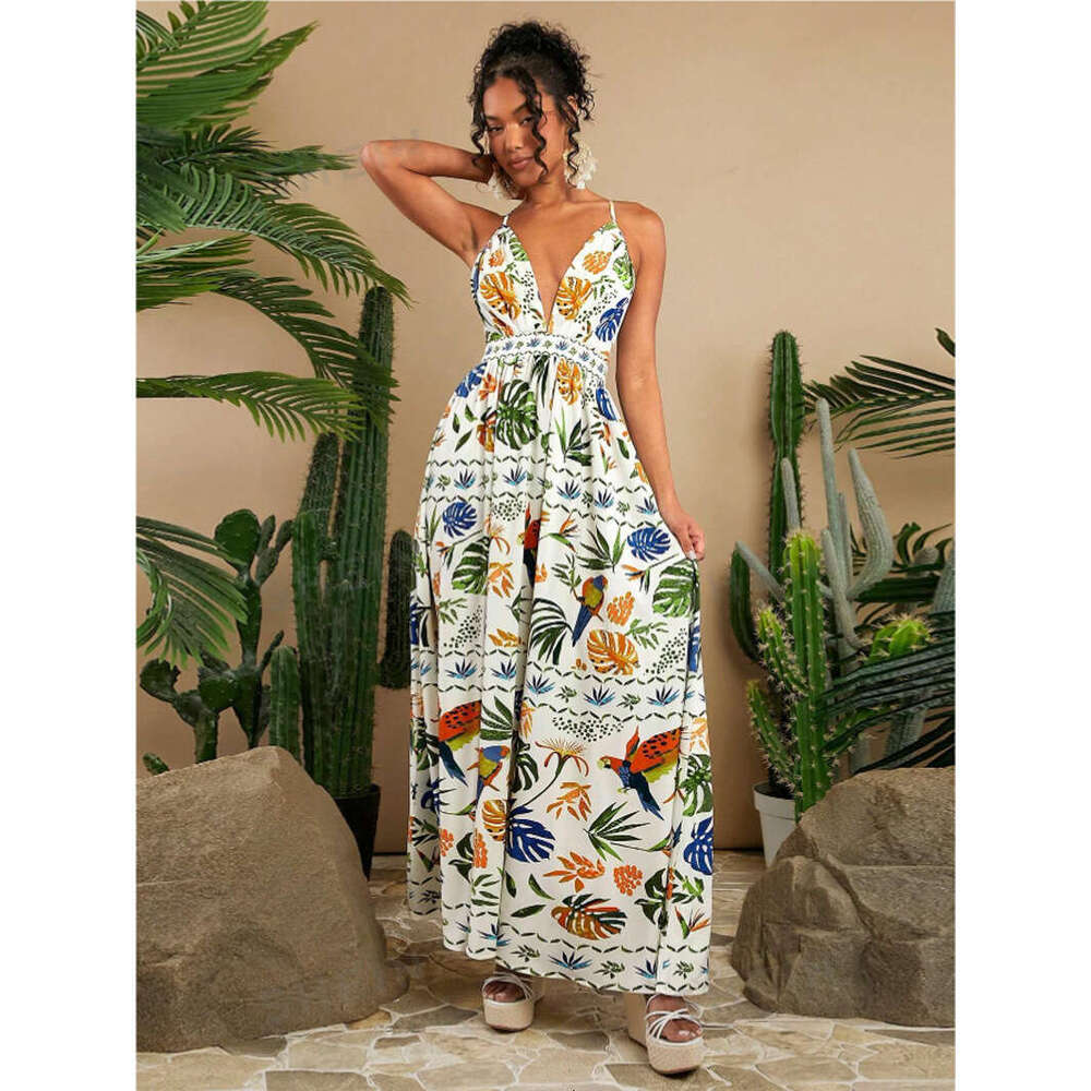 European and American beach vacation style summer woven backless long women's white dress 2025 new casual versatile fashion clothing