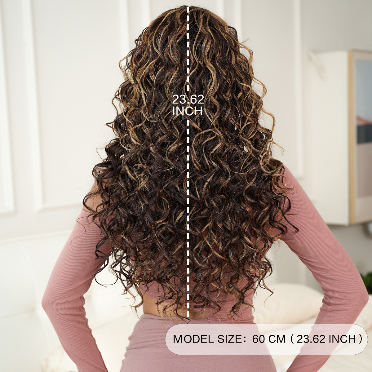 spicy New Asian honey gold curly black spring curly long hair with bangs and synthetic fiber mechanism wig