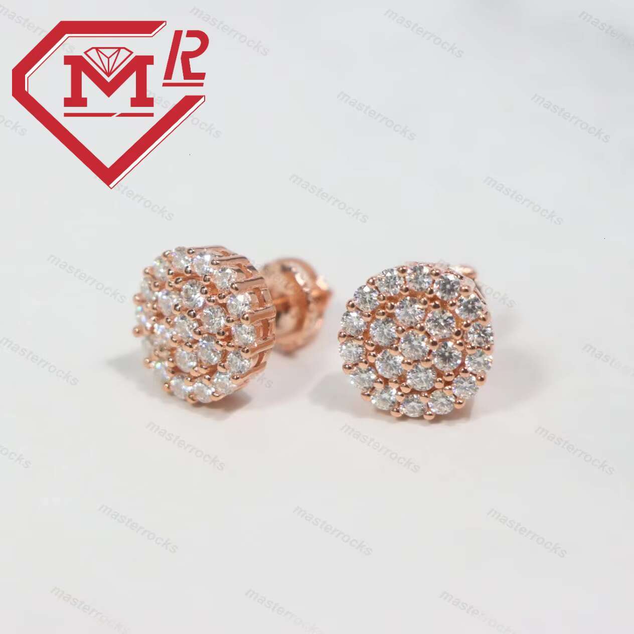 Flower Cluster Shape Stud Screw Back Elegant Earrings Iced Out Moissanite Solid Sterling Silver 925 Earrings
