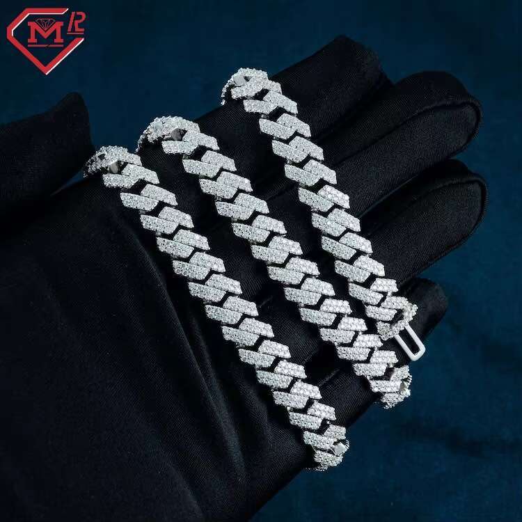 Top Selling 10mm Cuban Chains 2 Row Iced Out Hiphop 925 Silver Miami Vvs Moissanite Cuban Link Chain