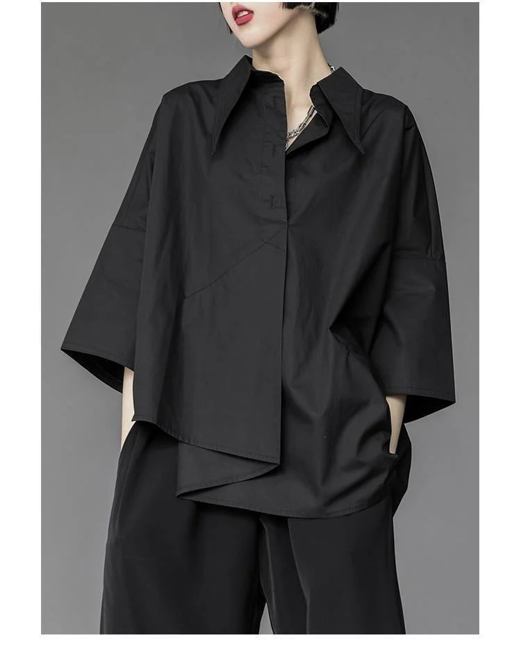 2025 SpringSummer Womens Fashion Harajuku Casual Shirt Irregular Asymmetric Loose Button 250422